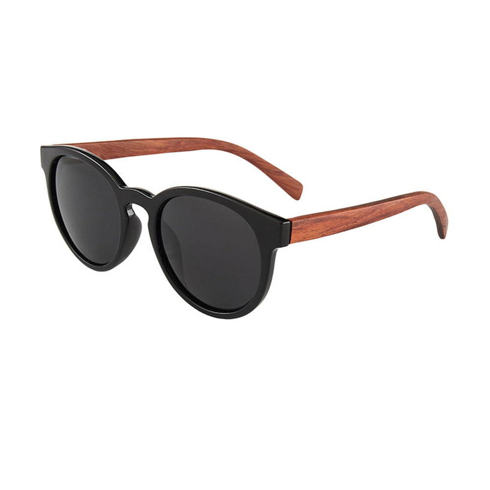 Round Wood Polarized Sunglasses For Men Women Retro Wooden Temple Glasses UV400