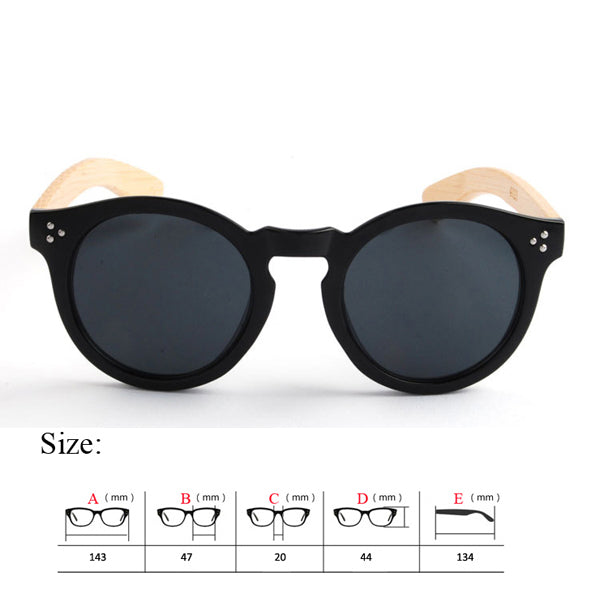 Keyhole Round Design Fashion Real Natural Bamboo Temple Sunglasses UV400