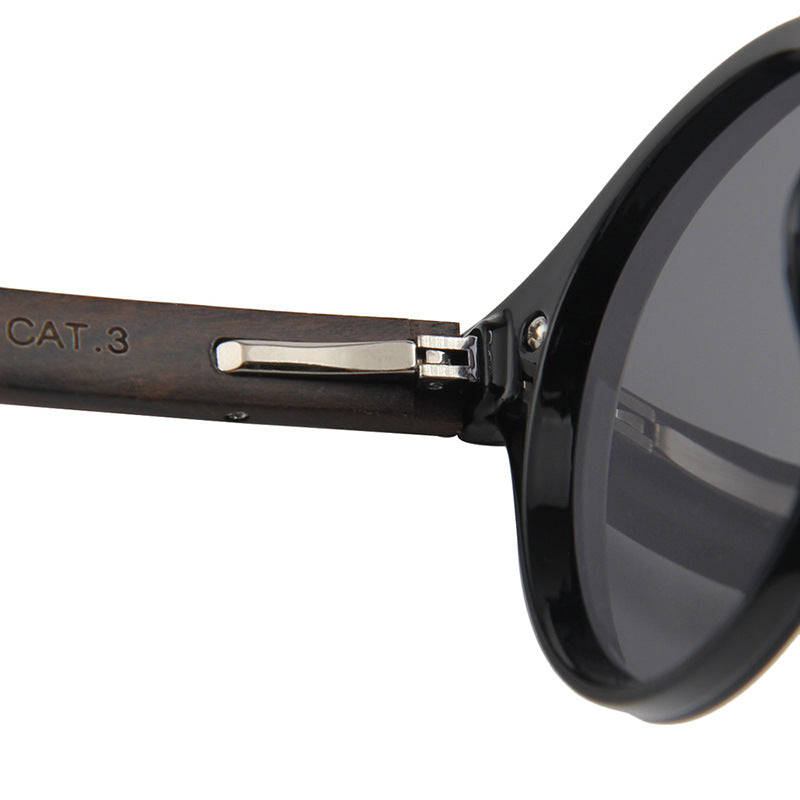 Round Reflective Wood Sunglasses For Women & Men with Special One Piece Style Polarized Lens