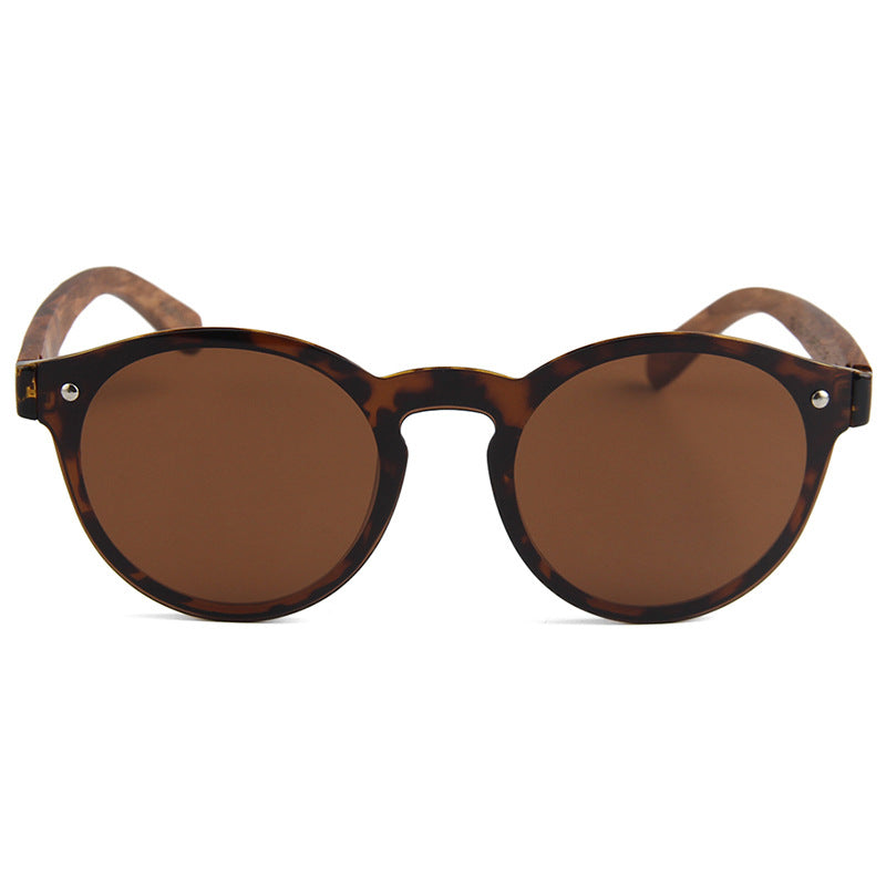 Round Reflective Wood Sunglasses For Women & Men with Special One Piece Style Polarized Lens