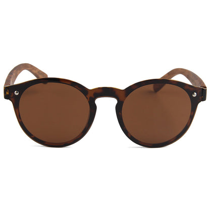 Round Reflective Wood Sunglasses For Women & Men with Special One Piece Style Polarized Lens