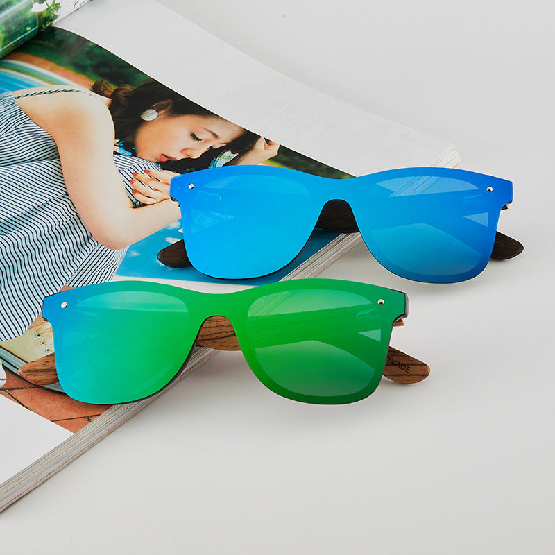 One Piece Stylish Mirrored Wooden Sunglasses Polarized Shades For Men Women Driving Shades