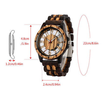 Amazon New New Concept Fashion Walnut Hollow Transparent Wooden Watch Men's Quartz Casual Watch L002R