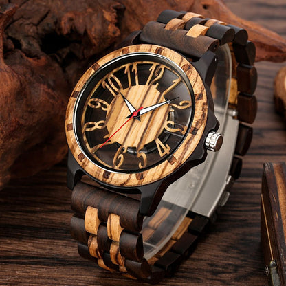 Amazon New New Concept Fashion Walnut Hollow Transparent Wooden Watch Men's Quartz Casual Watch L002R