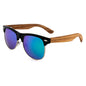 Real Ebony Wood Temple Semi Rimless Sunglasses with Polarized Lenses