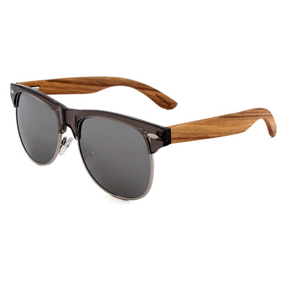 Real Ebony Wood Temple Semi Rimless Sunglasses with Polarized Lenses