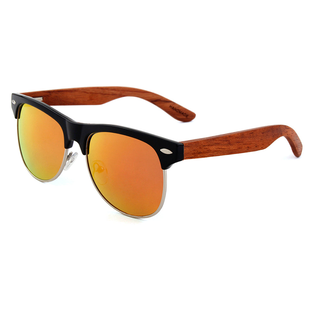 Real Ebony Wood Temple Semi Rimless Sunglasses with Polarized Lenses