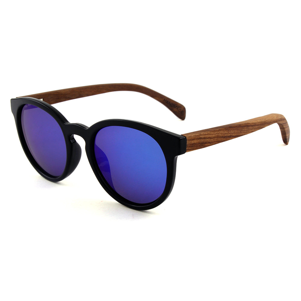 Round Wood Polarized Sunglasses For Men Women Retro Wooden Temple Glasses UV400
