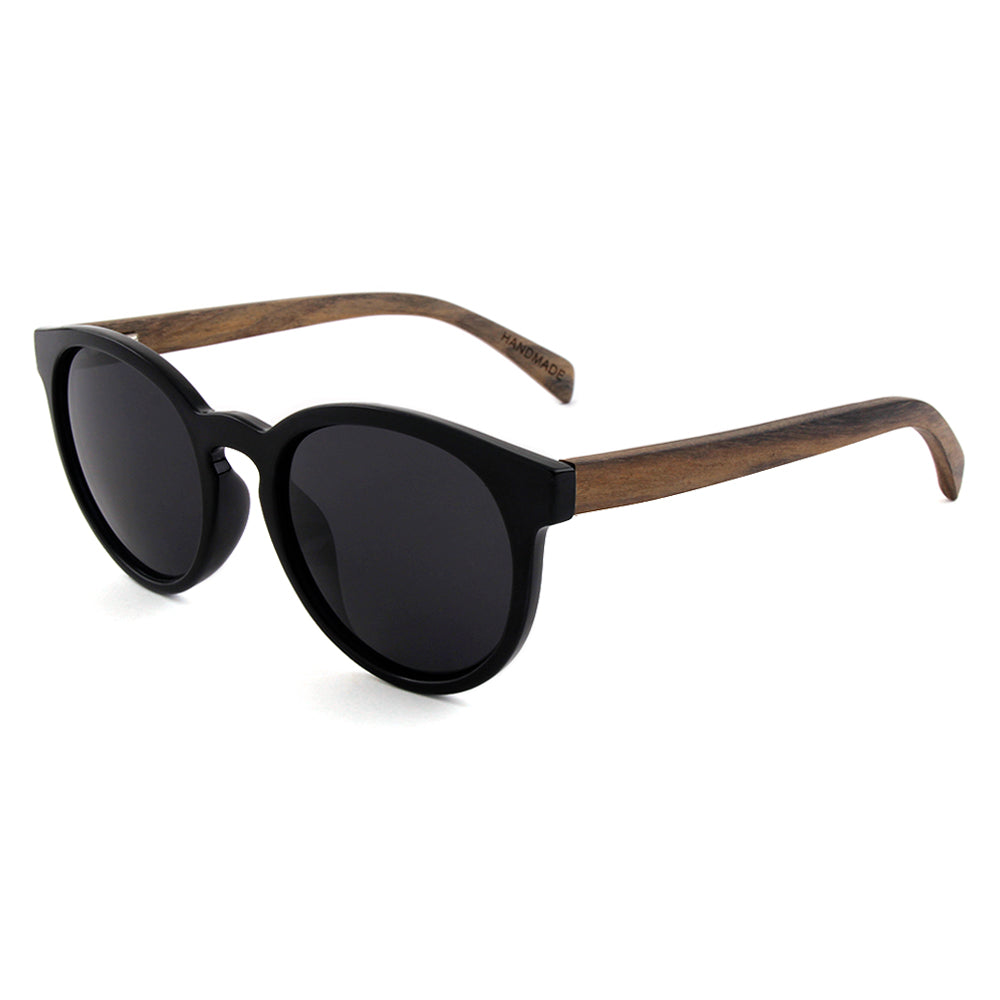 Round Wood Polarized Sunglasses For Men Women Retro Wooden Temple Glasses UV400